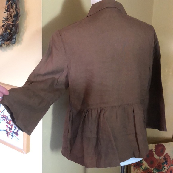 J JILL size Medium 100% Linen Jacket Empire BellSleeve LagenLook Fabric Buttons - Picture 5 of 16